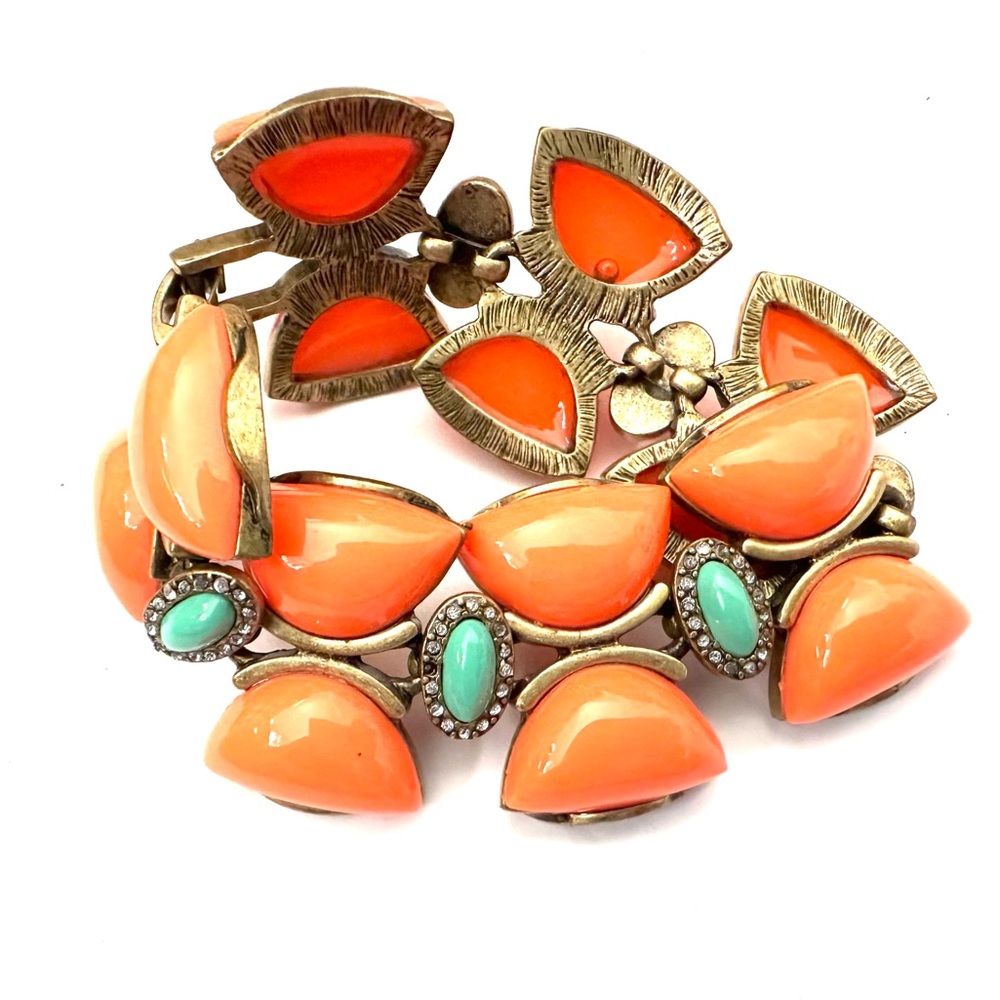 Vintage David Jones J. Crew Vibrant Orange Lucite and Turquoise Bracelet